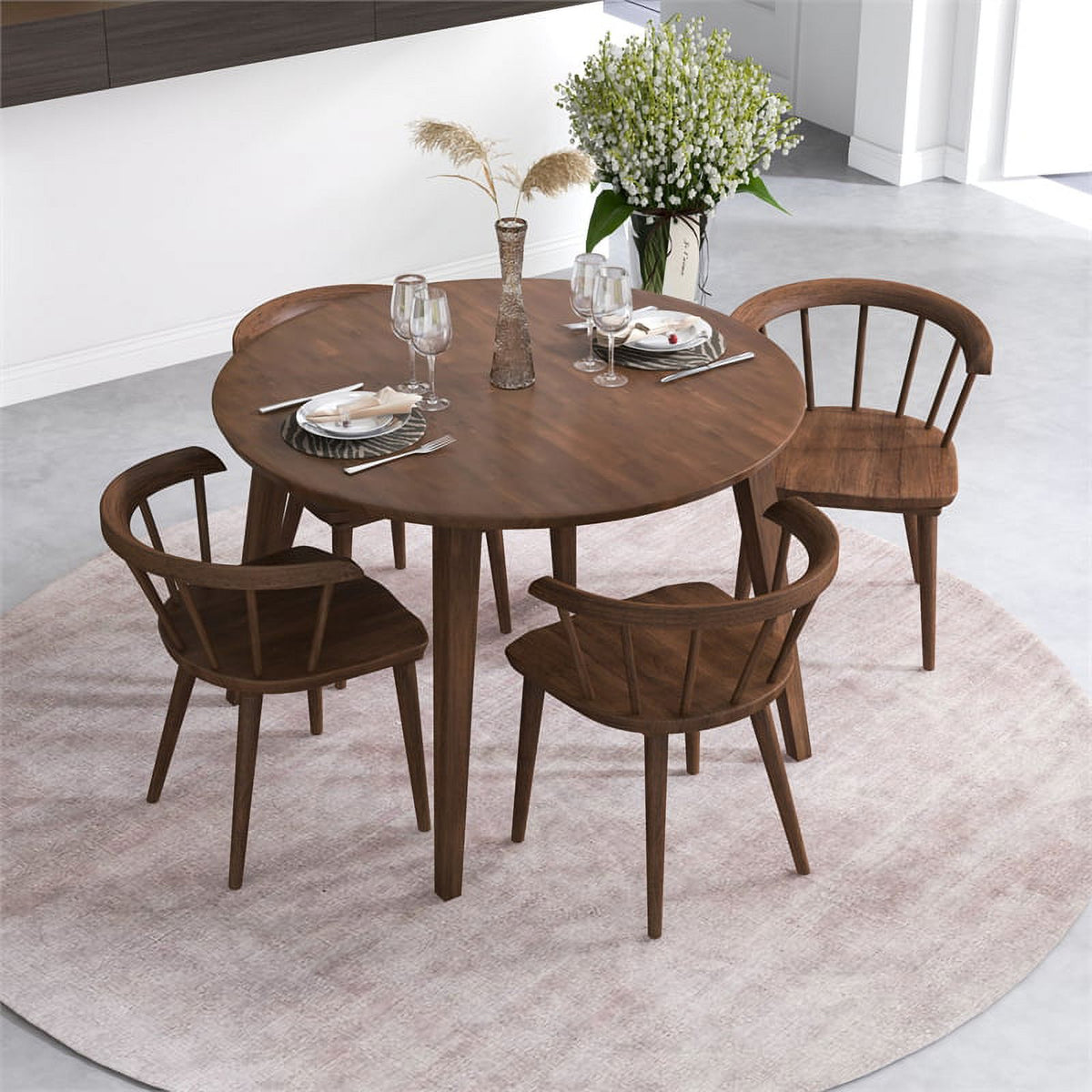 Brown Round Solid Wood Dining Table V38335