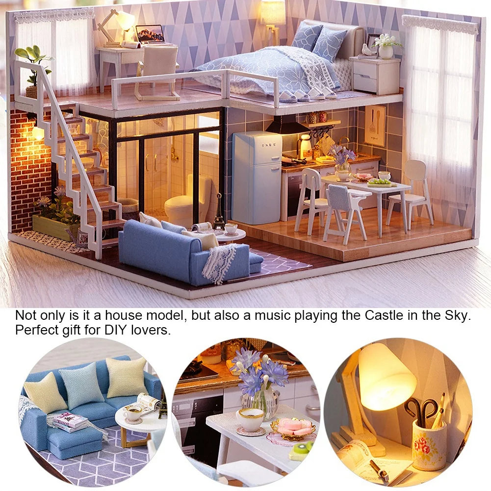 Christmas Wooden DIY Doll House Toy Kit with Music A51852
