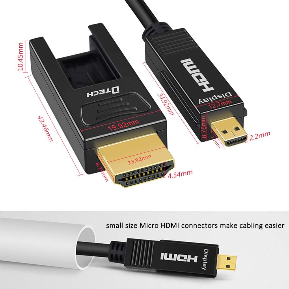 Fiber Optic HDMI Cable 100 Feet 4K 60Hz 18Gbps High Speed Ultra HD with Dual Micro HDMI and Standard HDMI Connector T719