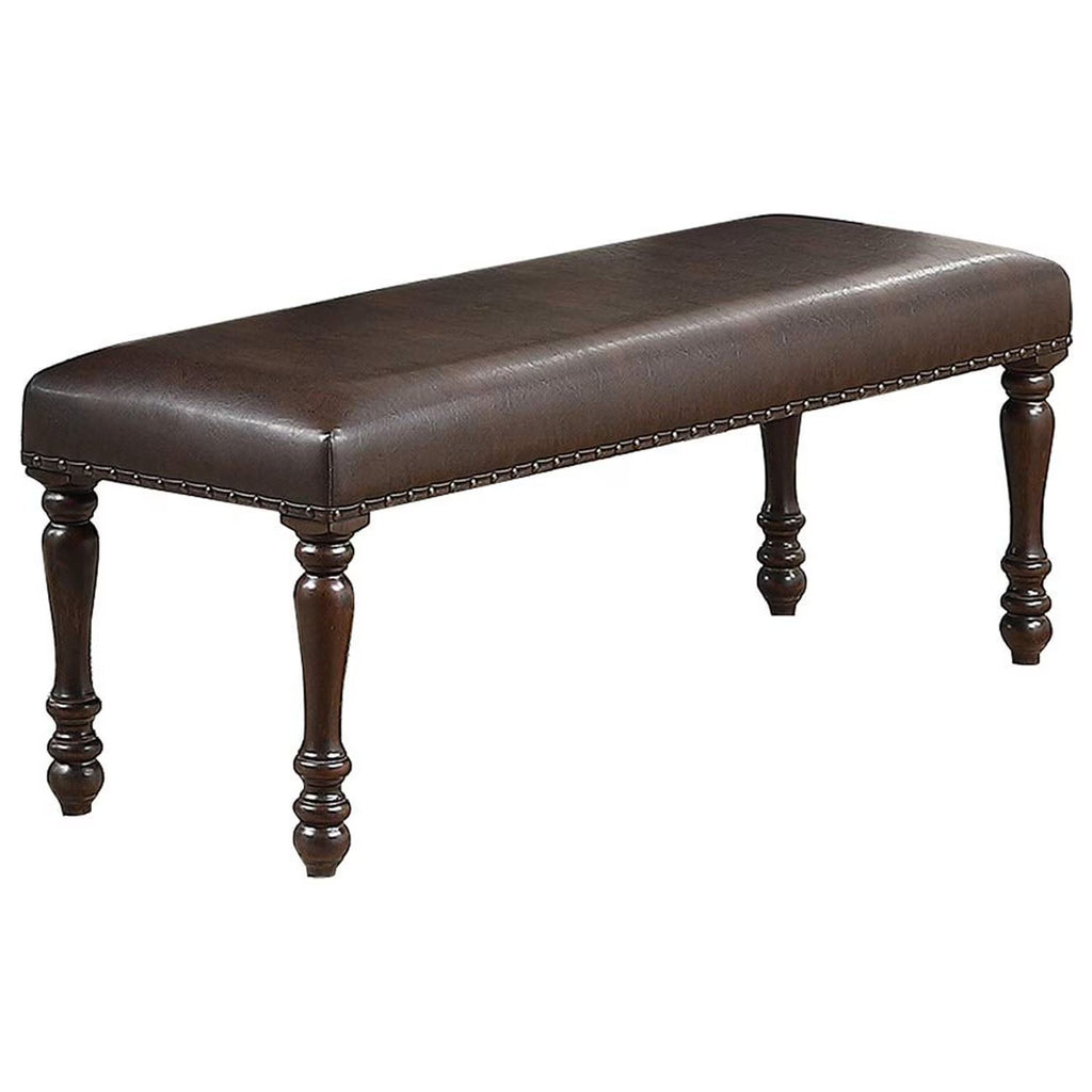 Cherry Finish Faux Leather Bench S640111