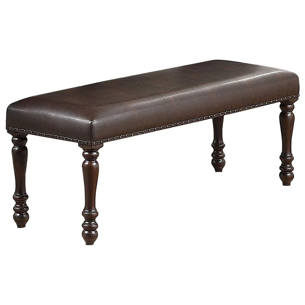 Cherry Finish Faux Leather Bench S640111