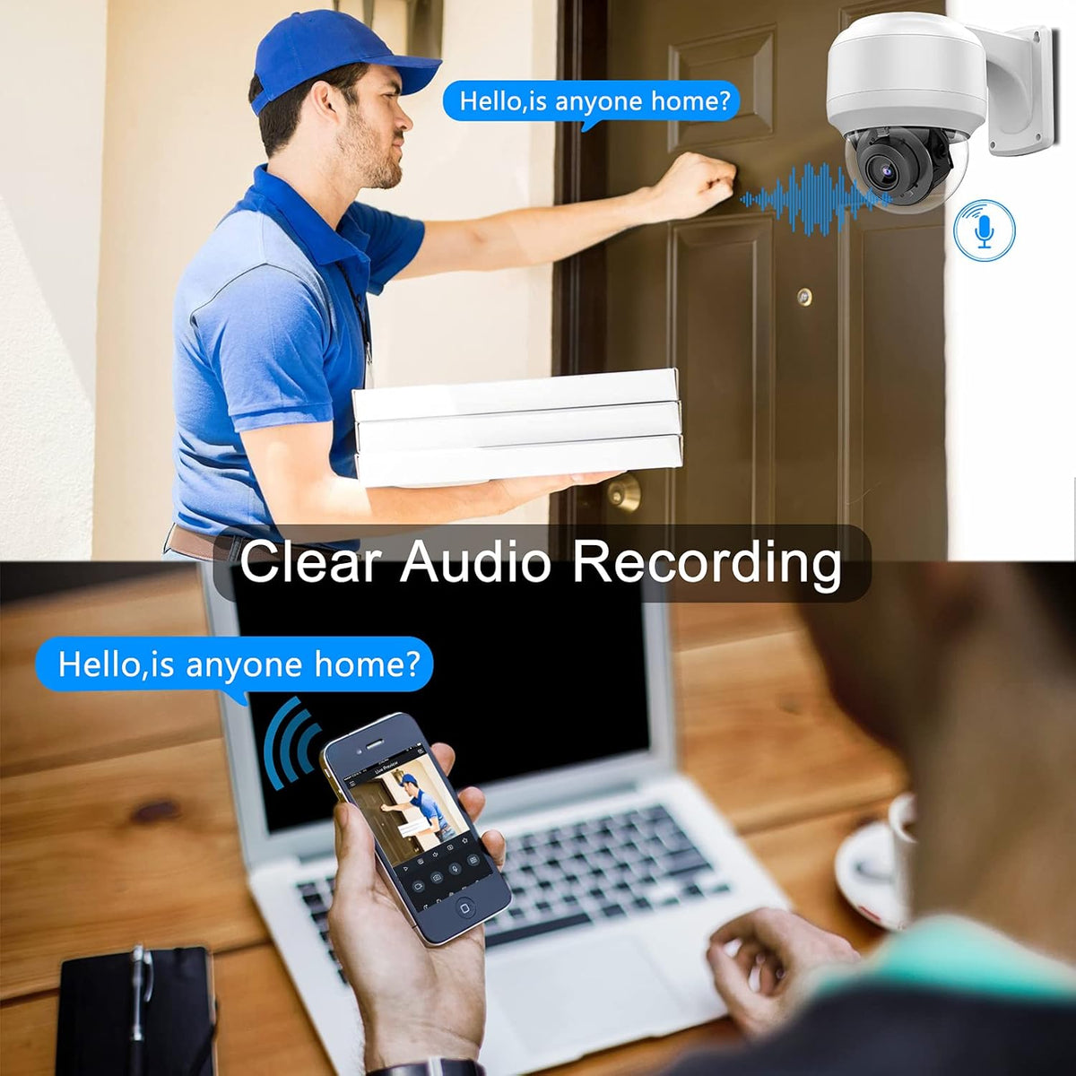 5MP PTZ PoE Dome IP Camera with Mic/Audio, 4X Optical Zoom, 164ft Night Vision, IP67 Waterproof W850039