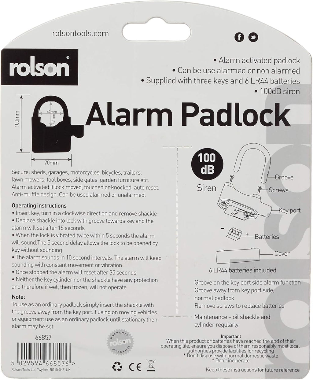 Alarm Padlock with 100db Siren, Pack of 2 J54078