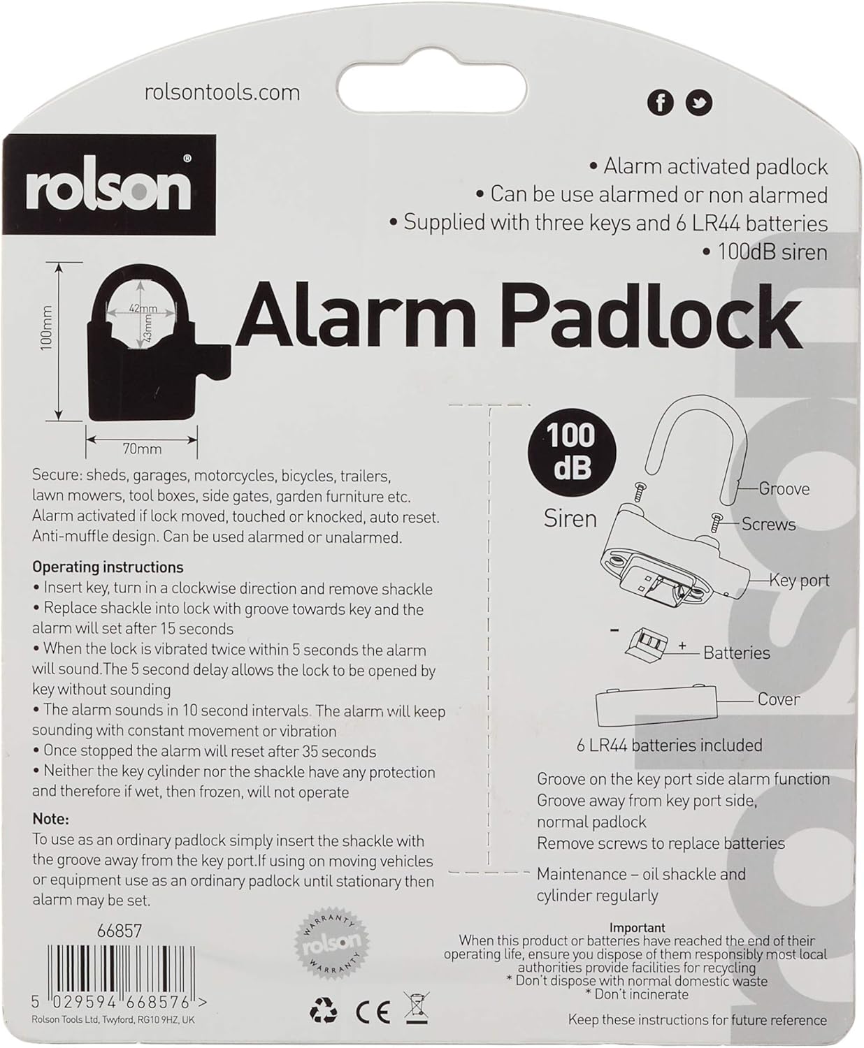 Alarm Padlock with 100db Siren, Pack of 2 J54078