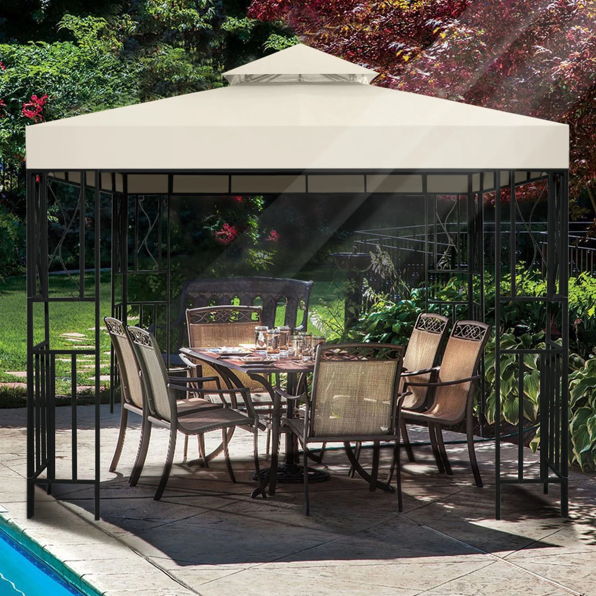 10 x 10 Feet Gazebo Canopy Top Replacement Cover with Plain Edge Polyester Y9739