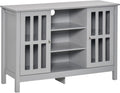 White Sideboard Storage Cabinet with 2 Slatted Doors I162968