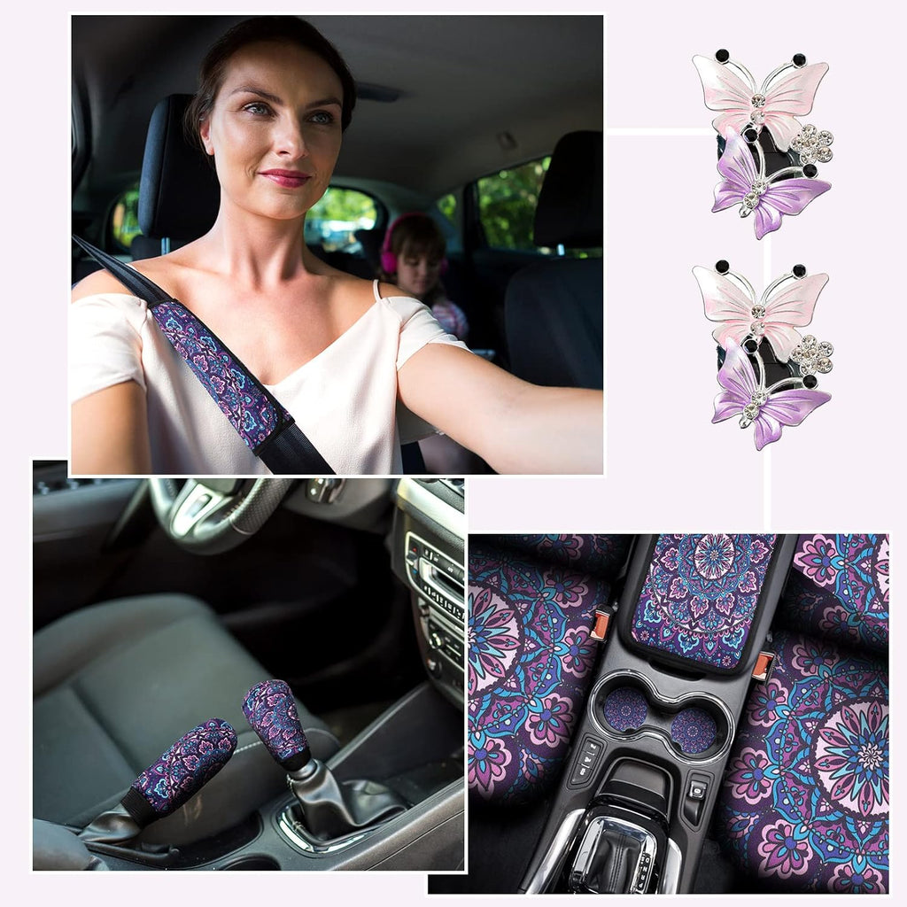 22 Pieces Purple Mandala Car Seat Cover Set A824