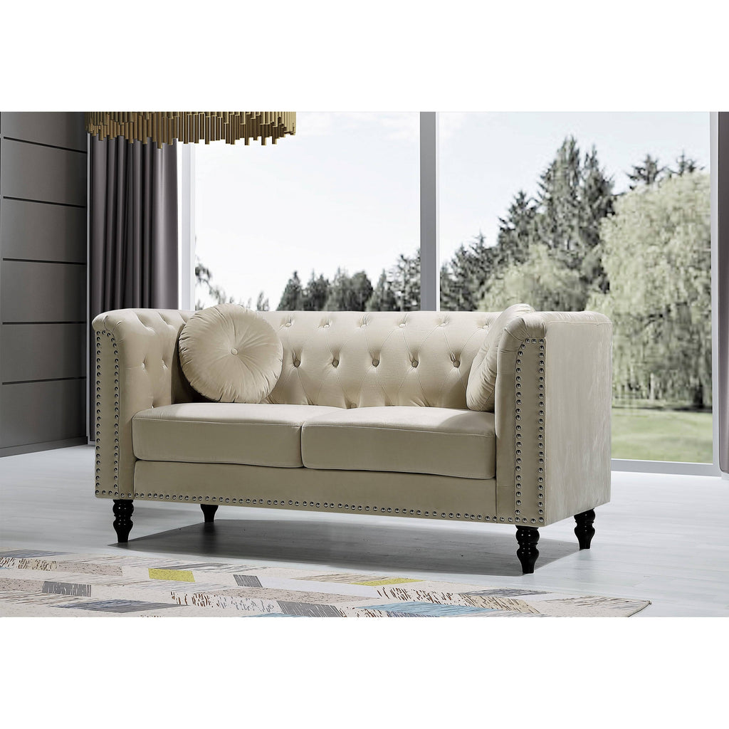Dark Blue Velvet Chesterfield Loveseat B2778