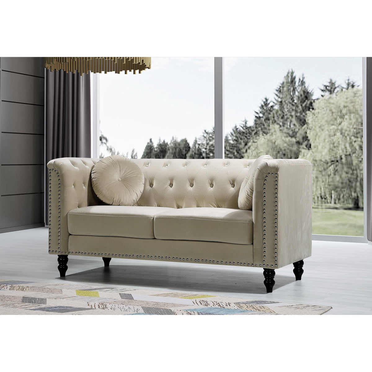 Dark Blue Velvet Chesterfield Loveseat B2778