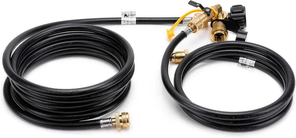 4-Port Propane Brass Tee Adapter Kit with 6FT and 12FT Extension Hose, Pack of 2 Z521