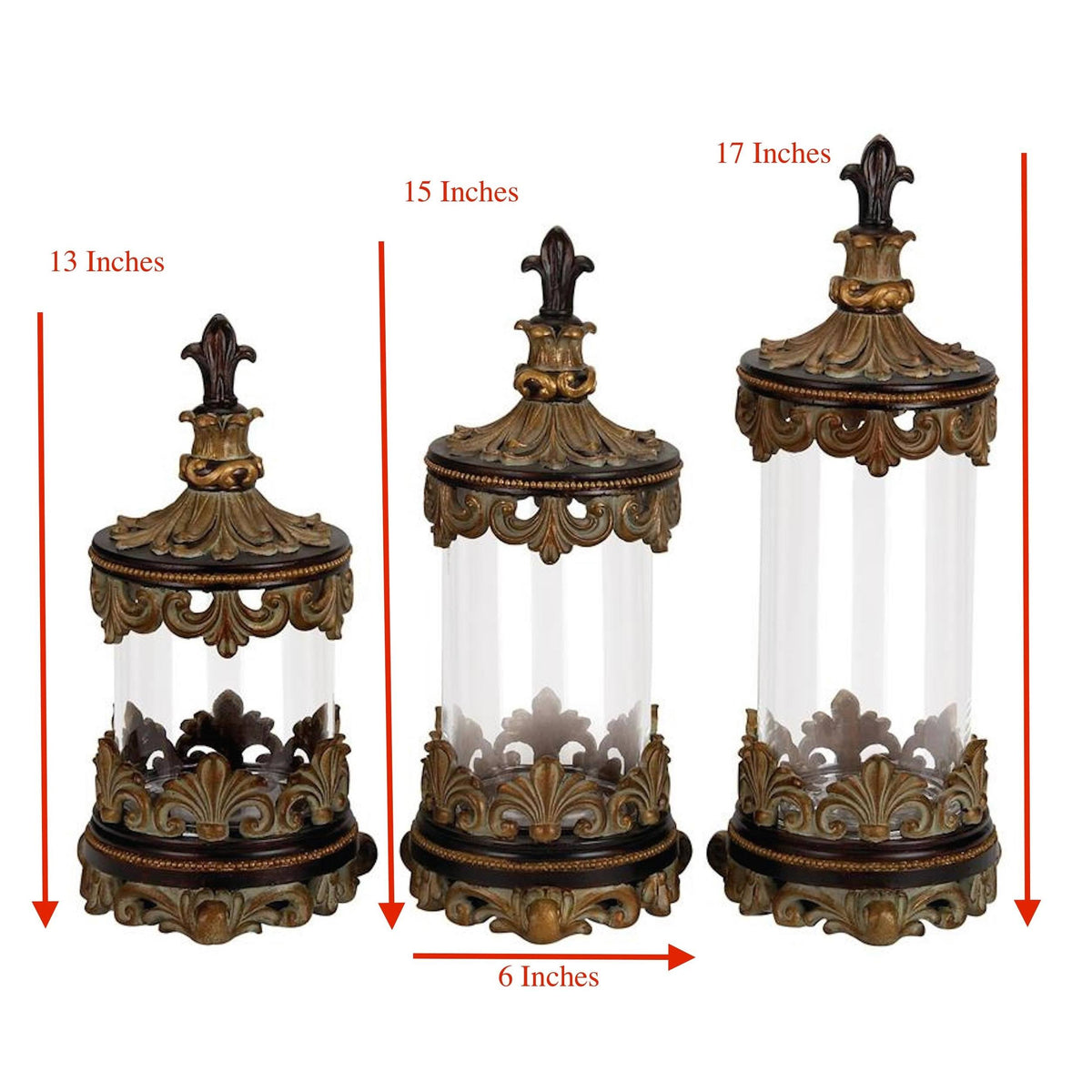 Antiqued Gold 3-Piece Glass Cylinder Canister Set E923