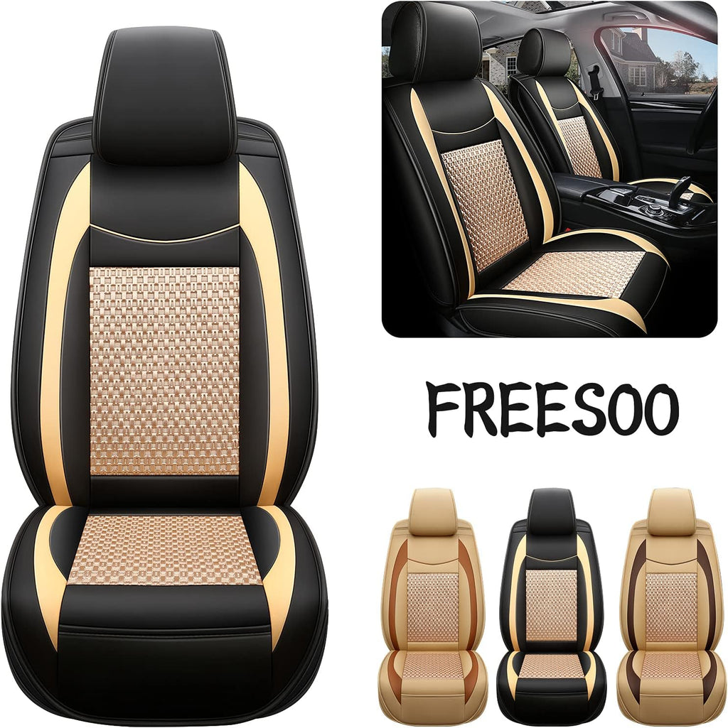 Beige 9 Leather Car Seat Covers Full Set B1898
