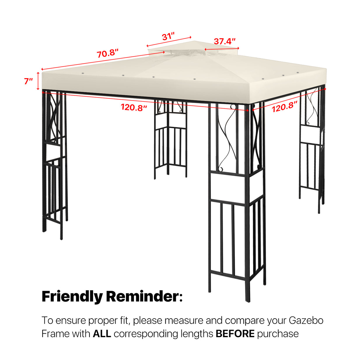 10 x 10 Feet Gazebo Canopy Top Replacement Cover with Plain Edge Polyester Y9739