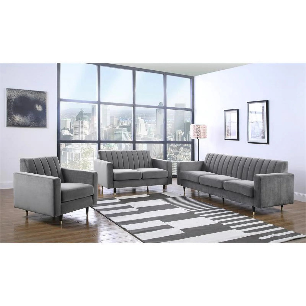 Contemporary Velvet Loveseat and Sofa T58771