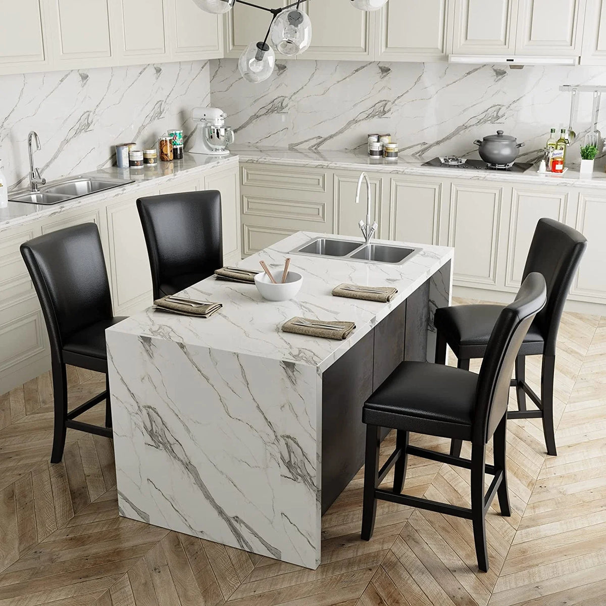 Black Faux Leather Bar Stools Set of 2 Z982292