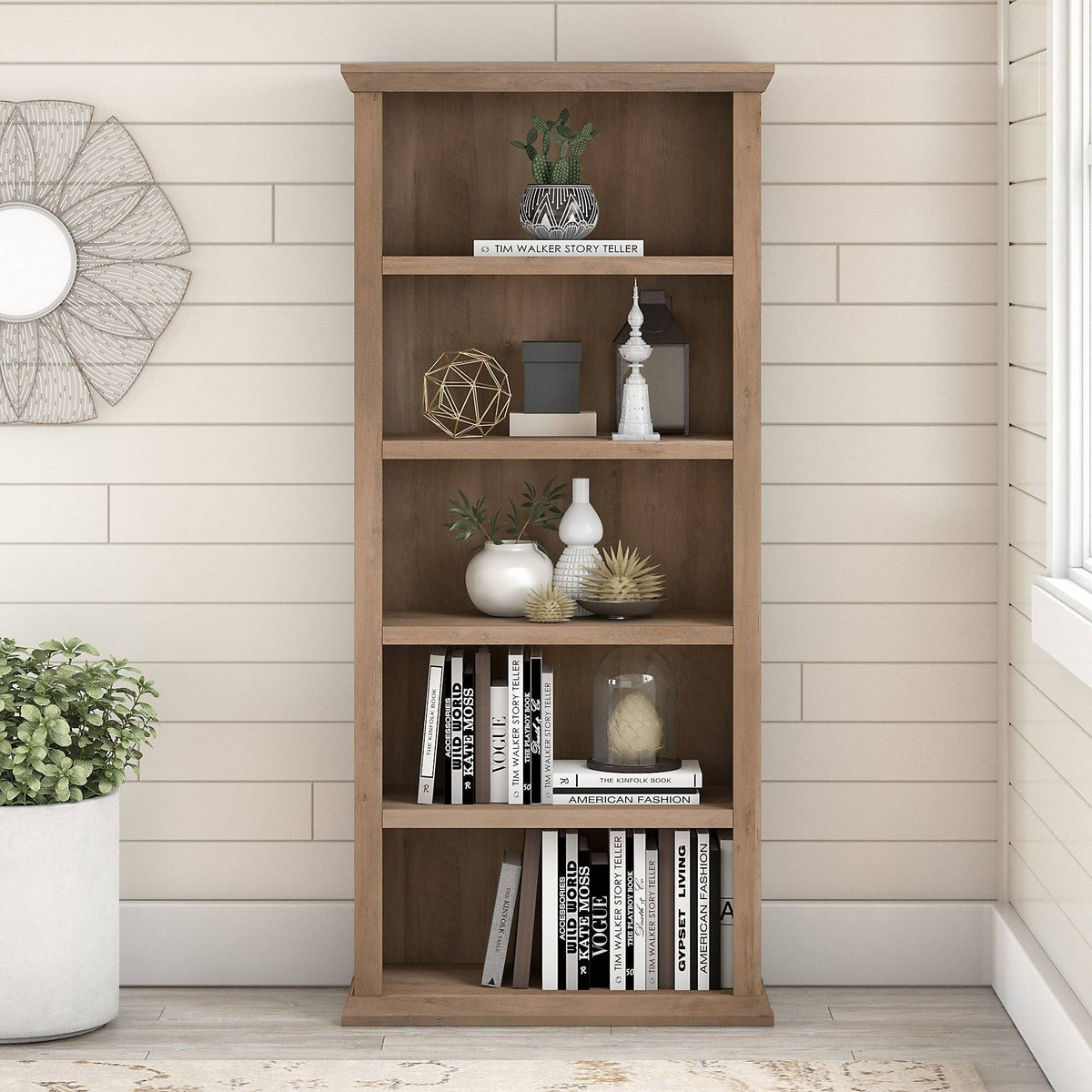 Reclaimed Pine 5 Shelf Bookcase X355