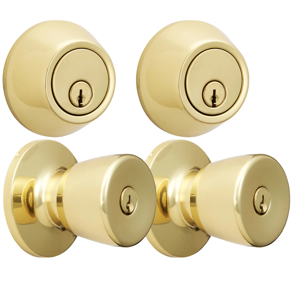 Polished Brass Tulip Doorknob and Deadbolt Combo Twin Pack G291