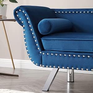 Velvet Loveseat Sofa with 2 Bolster Pillows D447