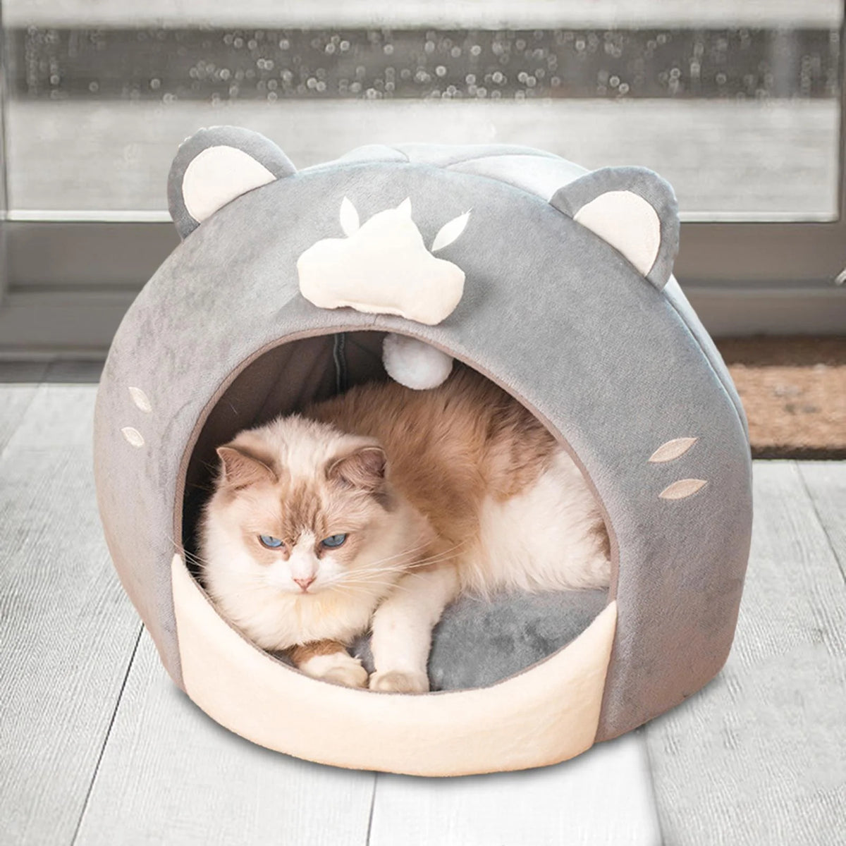 Kittens Cat Bed Covered Cat House with Plush Ball Inner Cushion W825