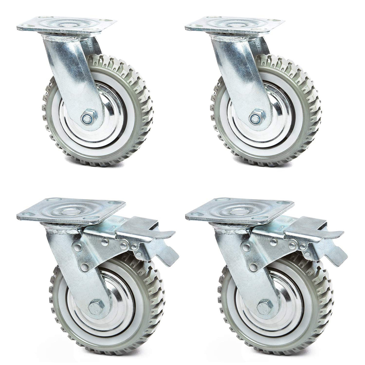 6 Inches Heavy Duty Rubber Swivel Casters Set of 4 (2 with Brakes & 2 Without) H864