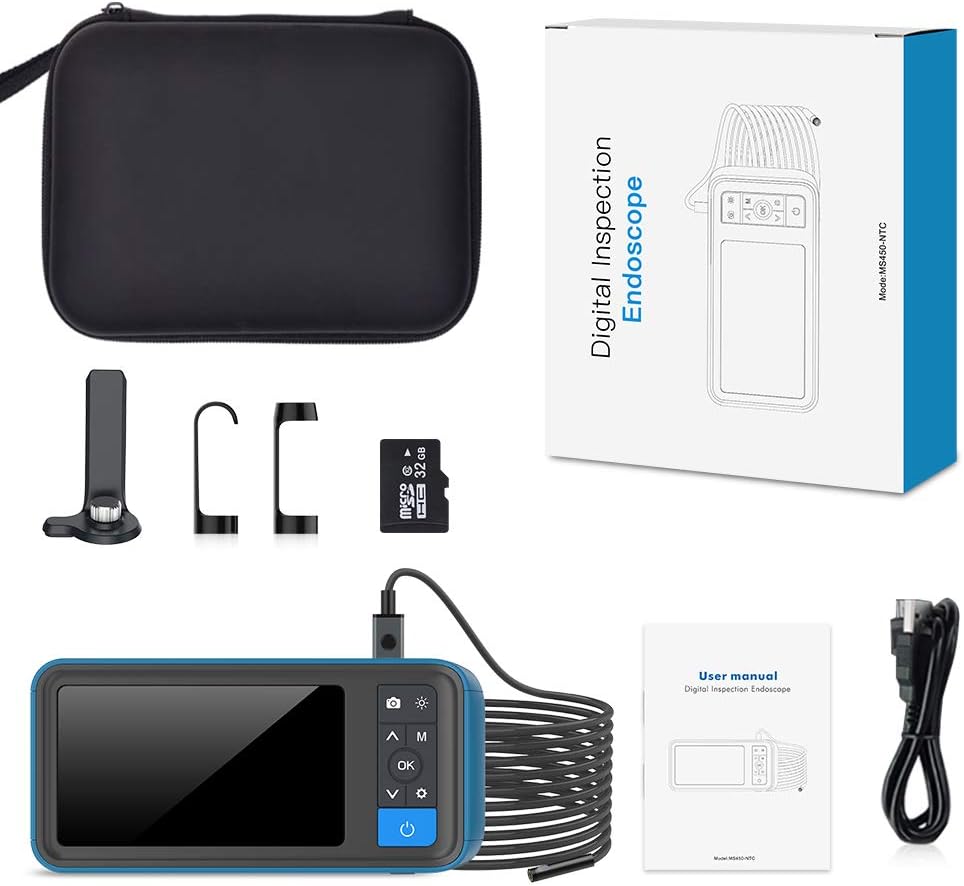 Endoscope 1080P HD Digital Borescope Camera Waterproof 4.5 Inch IPS Screen with 6 LED Lights, Semi-Rigid Cable, 32GB TF Card and Tool Bag (16.5FT) N2855
