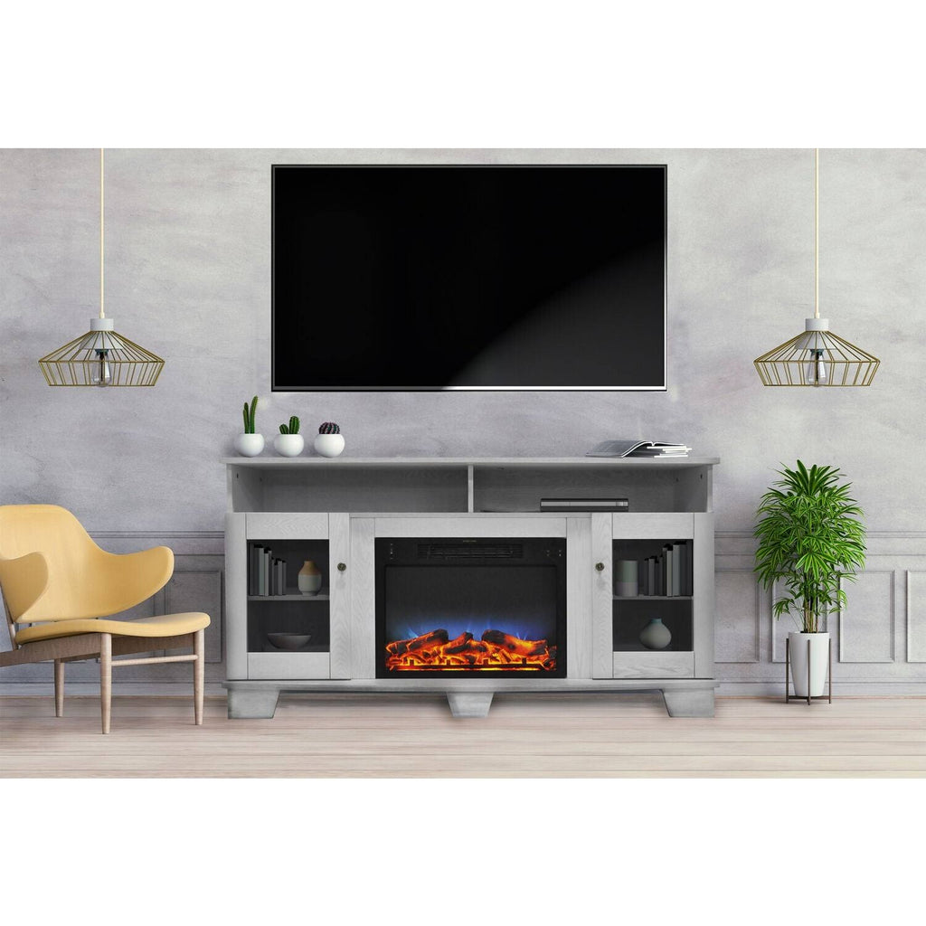 White Electric Fireplace with Entertainment Stand H747