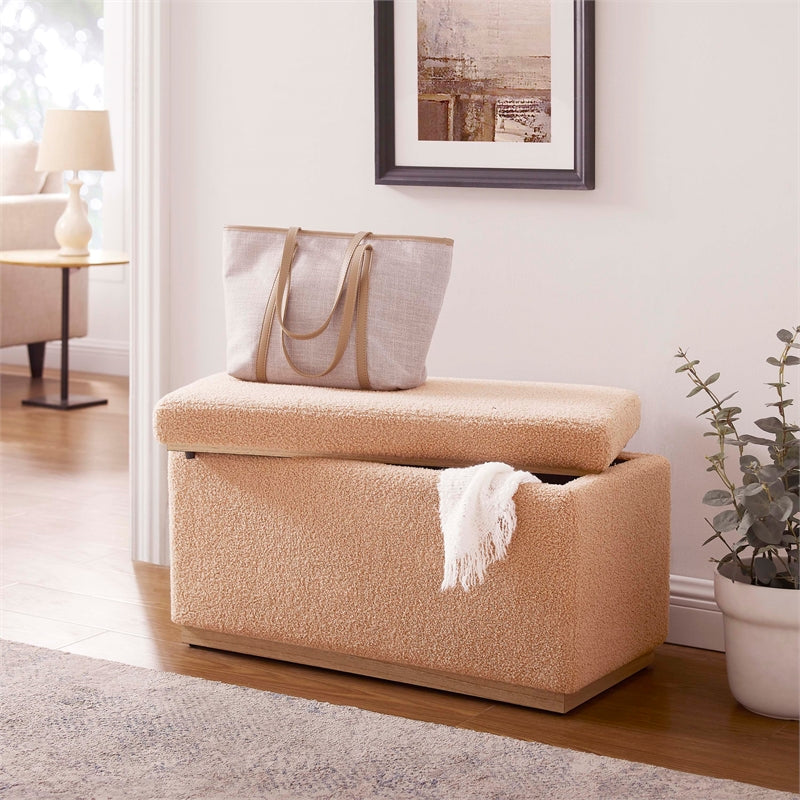 Tan Rectangle Sherpa Storage Ottoman D1526