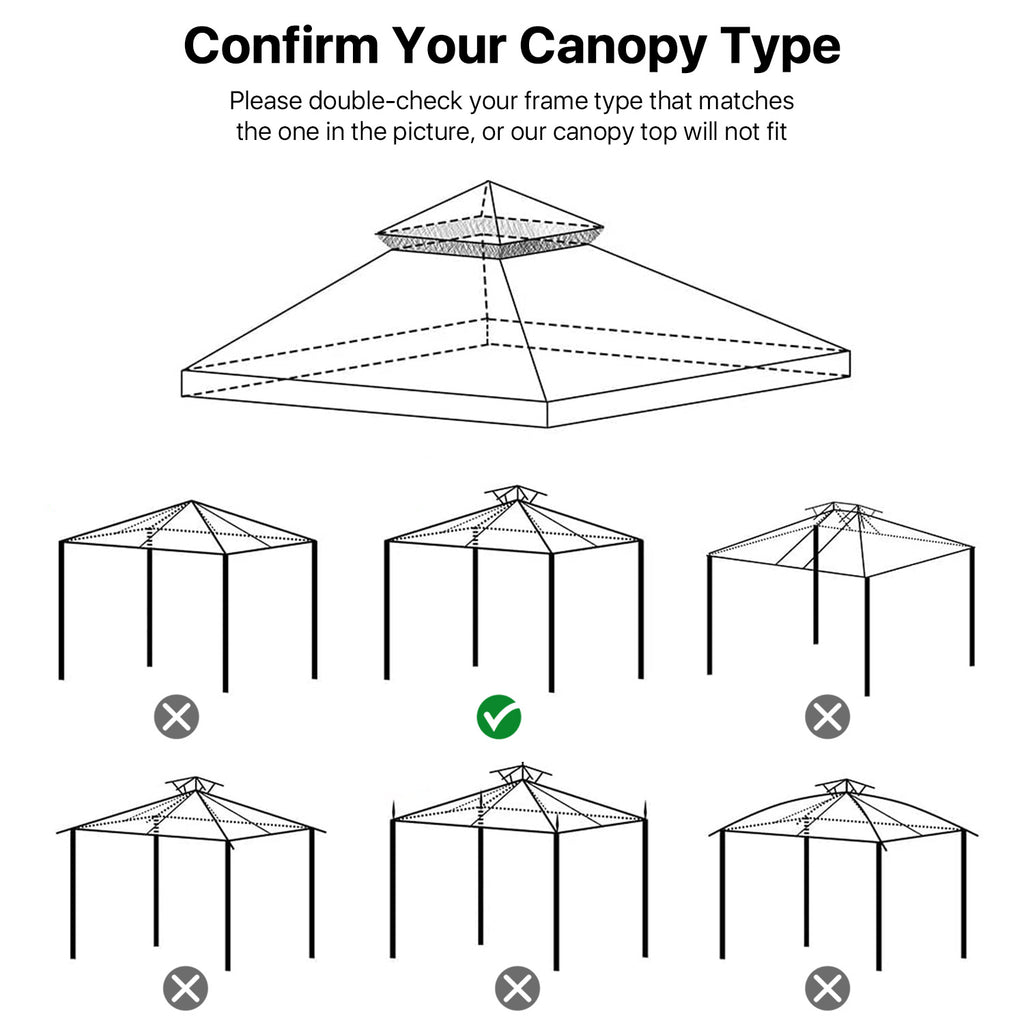 10 x 10 Feet Gazebo Canopy Top Replacement Cover with Plain Edge Polyester Y9739