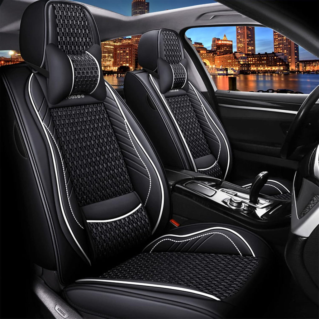 Beige 9 Leather Car Seat Covers Full Set B1898