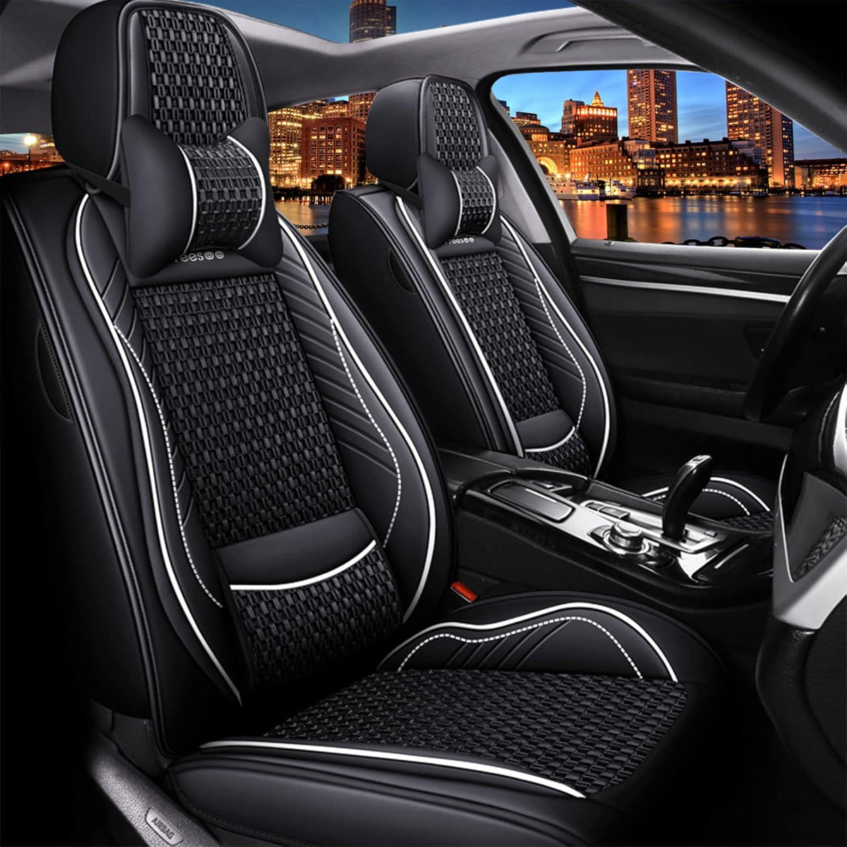 Beige 9 Leather Car Seat Covers Full Set B1898