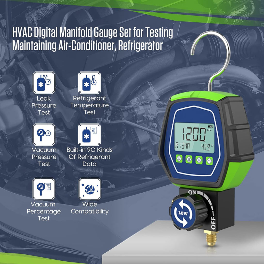 R134a Digital Manifold Gauge Set HVAC Refrigeration Tester with Built-in 90 Refrigerants Pack of 2 R9934
