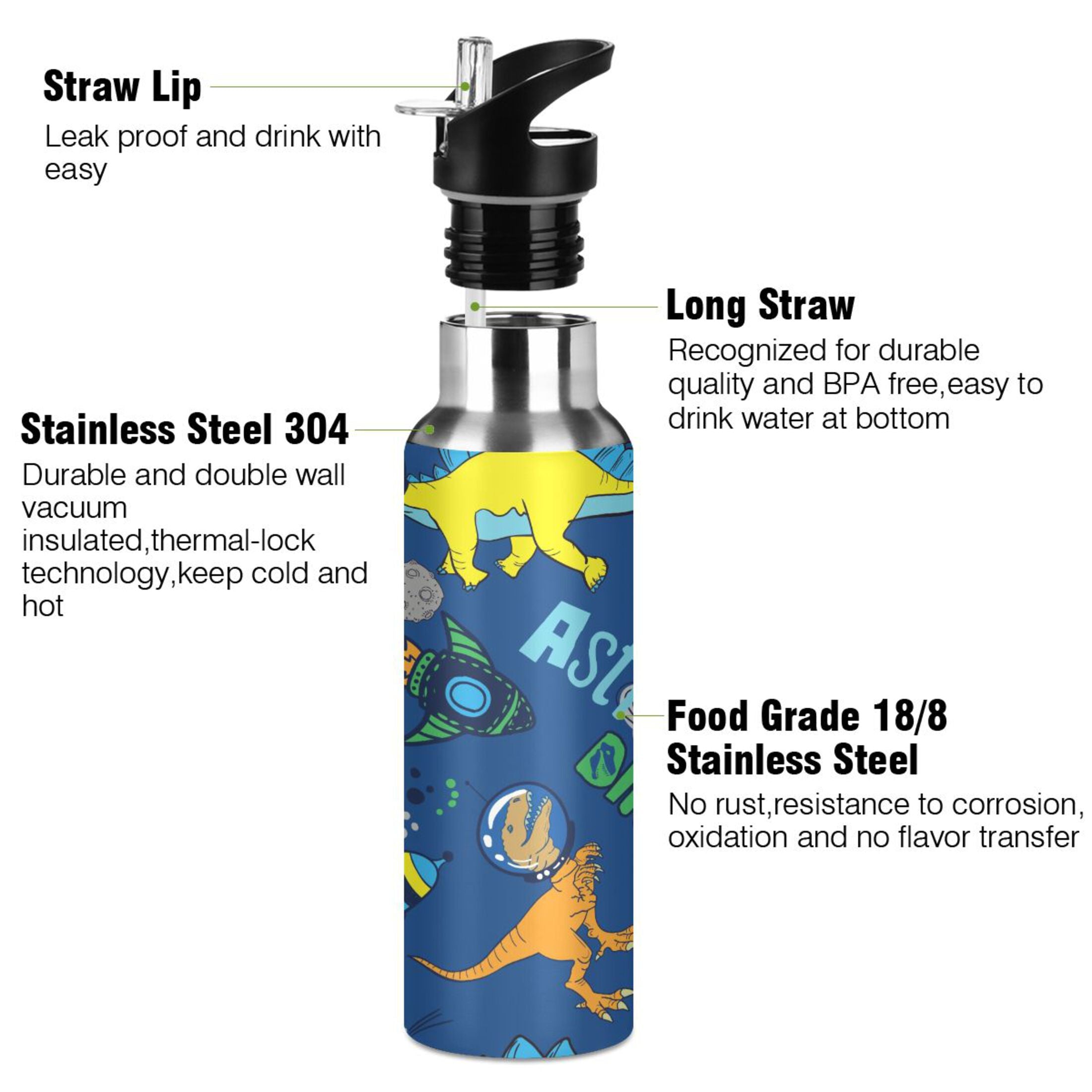 Stainless Steel Insulated Thermos Vacuum Flask Water Bottle with Straw Lid G5754