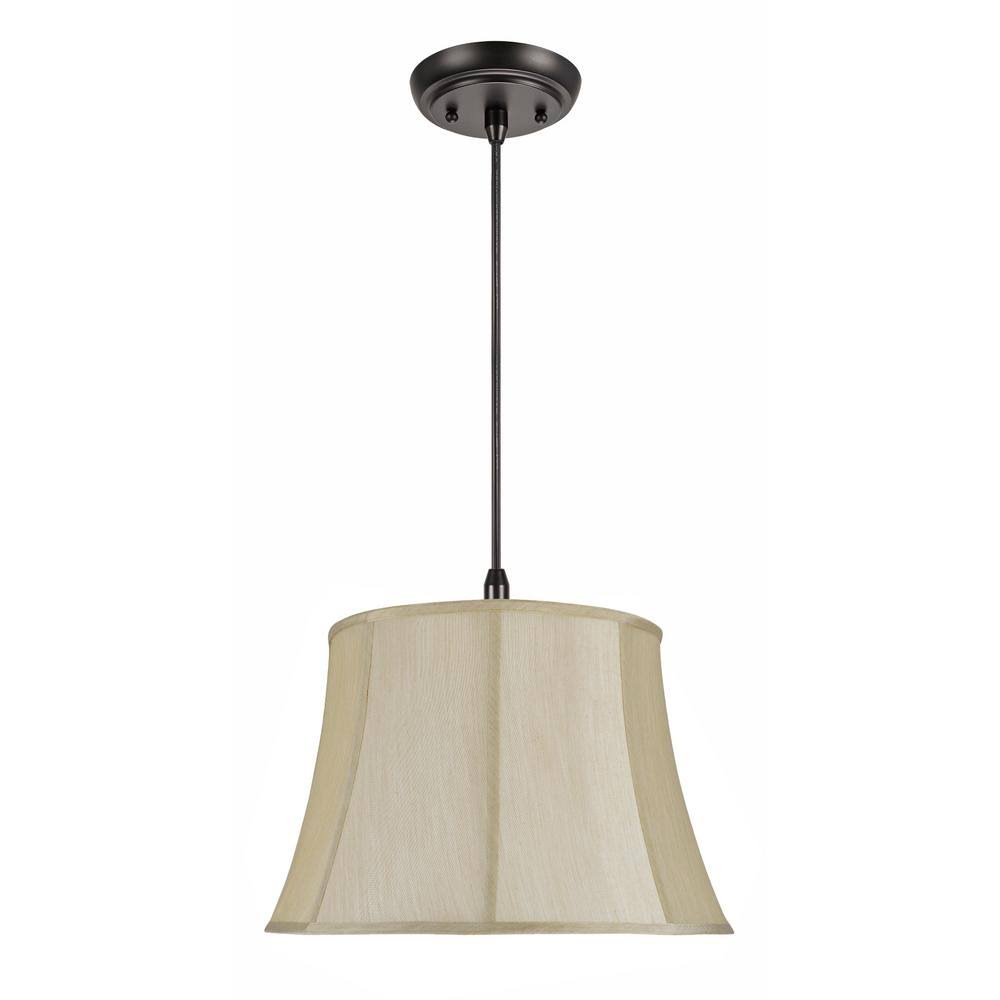 Beige Two-Light Hanging Pendant Ceiling Light with Fabric Lamp Shade, 18 inch Width S202526