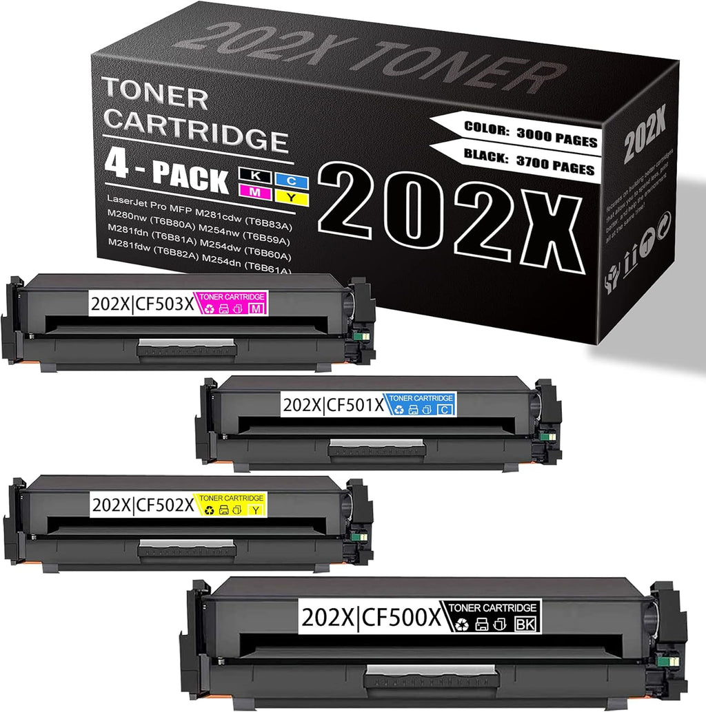 4 Pack CF500X CF501X CF502X CF503X Toner Cartridge for HP M254 M281 Printer B9722