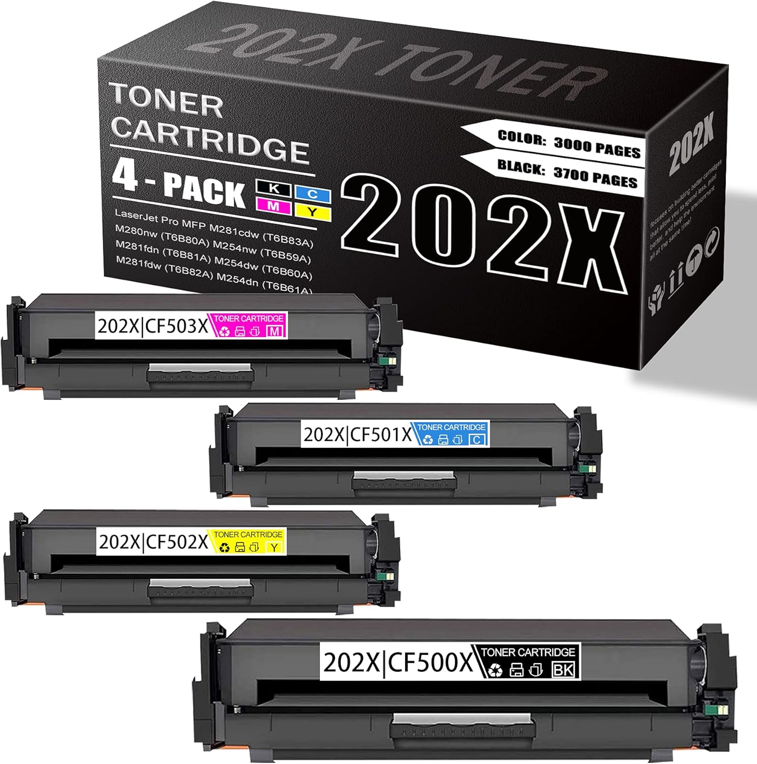 4 Pack CF500X CF501X CF502X CF503X Toner Cartridge for HP M254 M281 Printer B9722