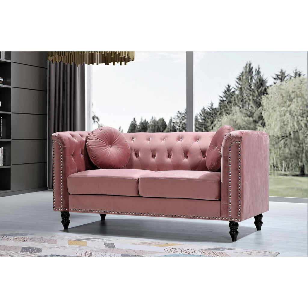 Dark Blue Velvet Chesterfield Loveseat B2778