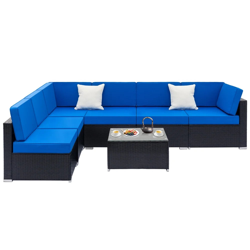 Black Embossed Woven Rattan Sofa Set with 2 Middle Sofas, 4 Single Sofas, 1 Coffee Table Z984