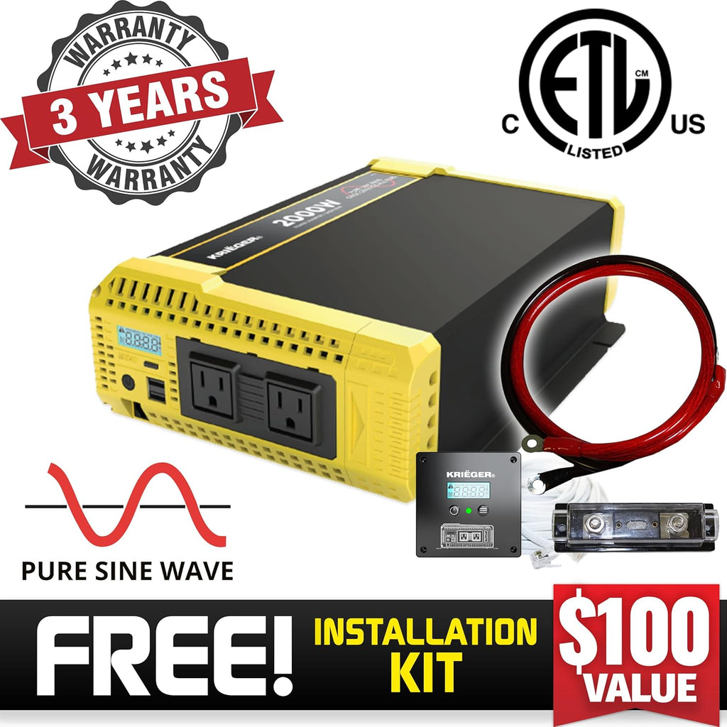 2000 Watt 12V Pure Sine Power Inverter Dual USB & AC Outlets K276306
