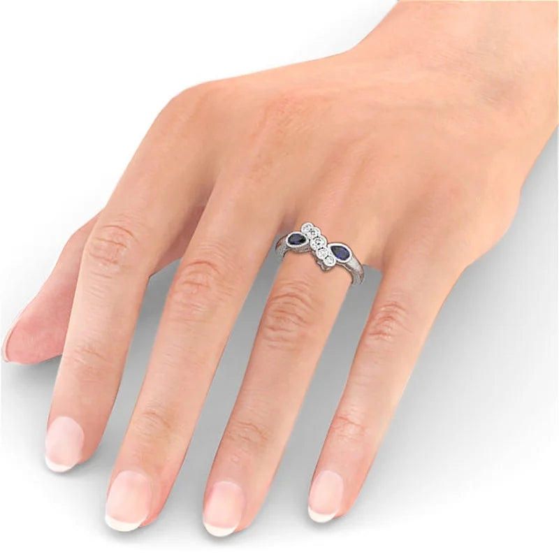 14K White Gold Pear Cut Blue Sapphire Diamond Eternity Band Size 8.5 X3943