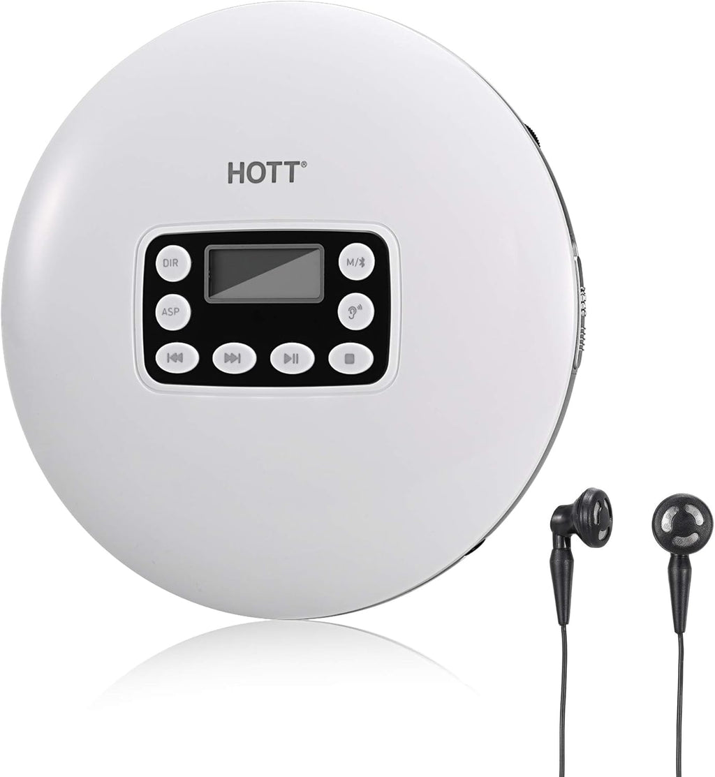 White Rechargeable Bluetooth Portable CD Player with Stereo Headphones B3818