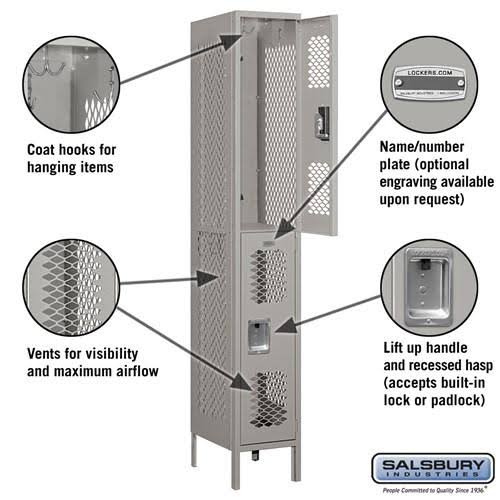 12x22 Wide Double Tier Vented Metal Locker Gray P6766
