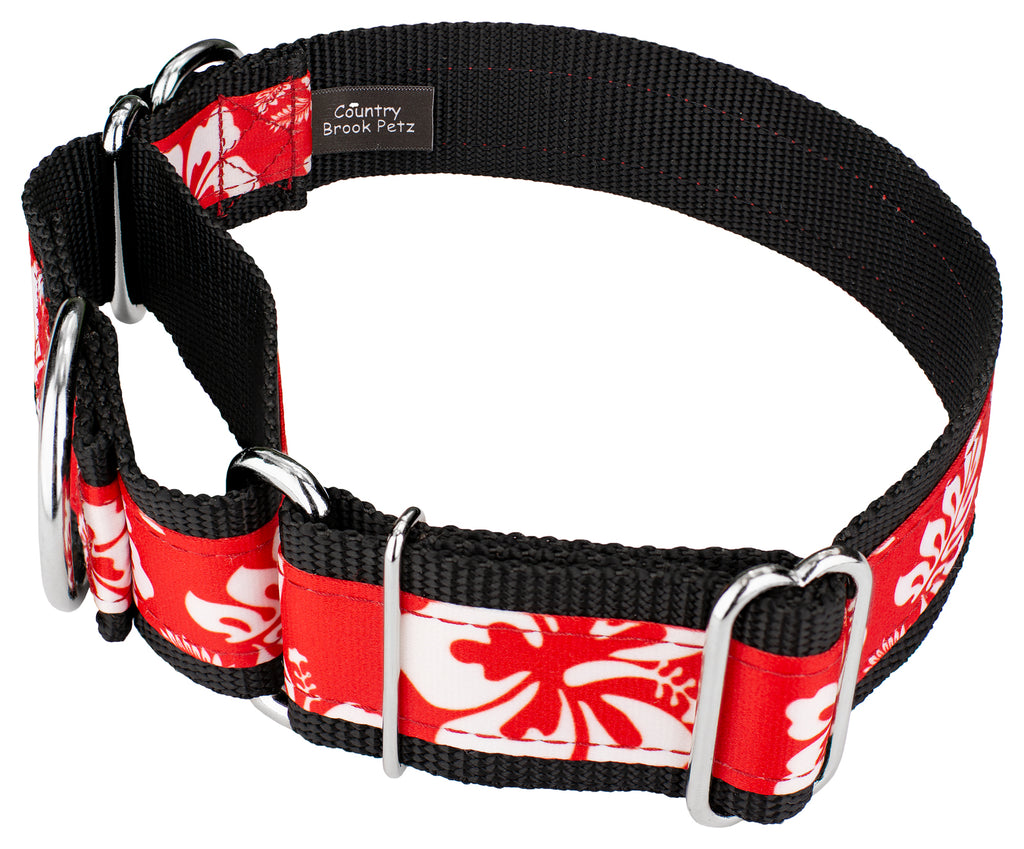 Red Hawaiian Signature Martingale Dog Collar K3610