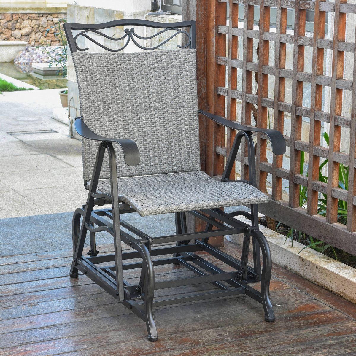 Grey Resin Wicker Steel Glider Chair G29978