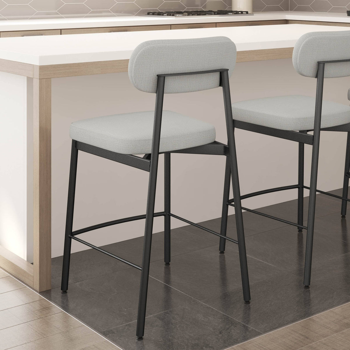 Pale Gray Polyester and Metal Bar Stool K739