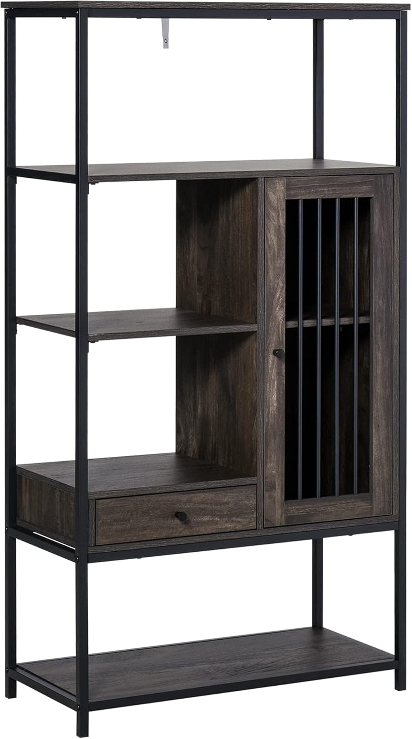 4-Tier Industrial Style Bookcase with Drawer and Cabinet A1631