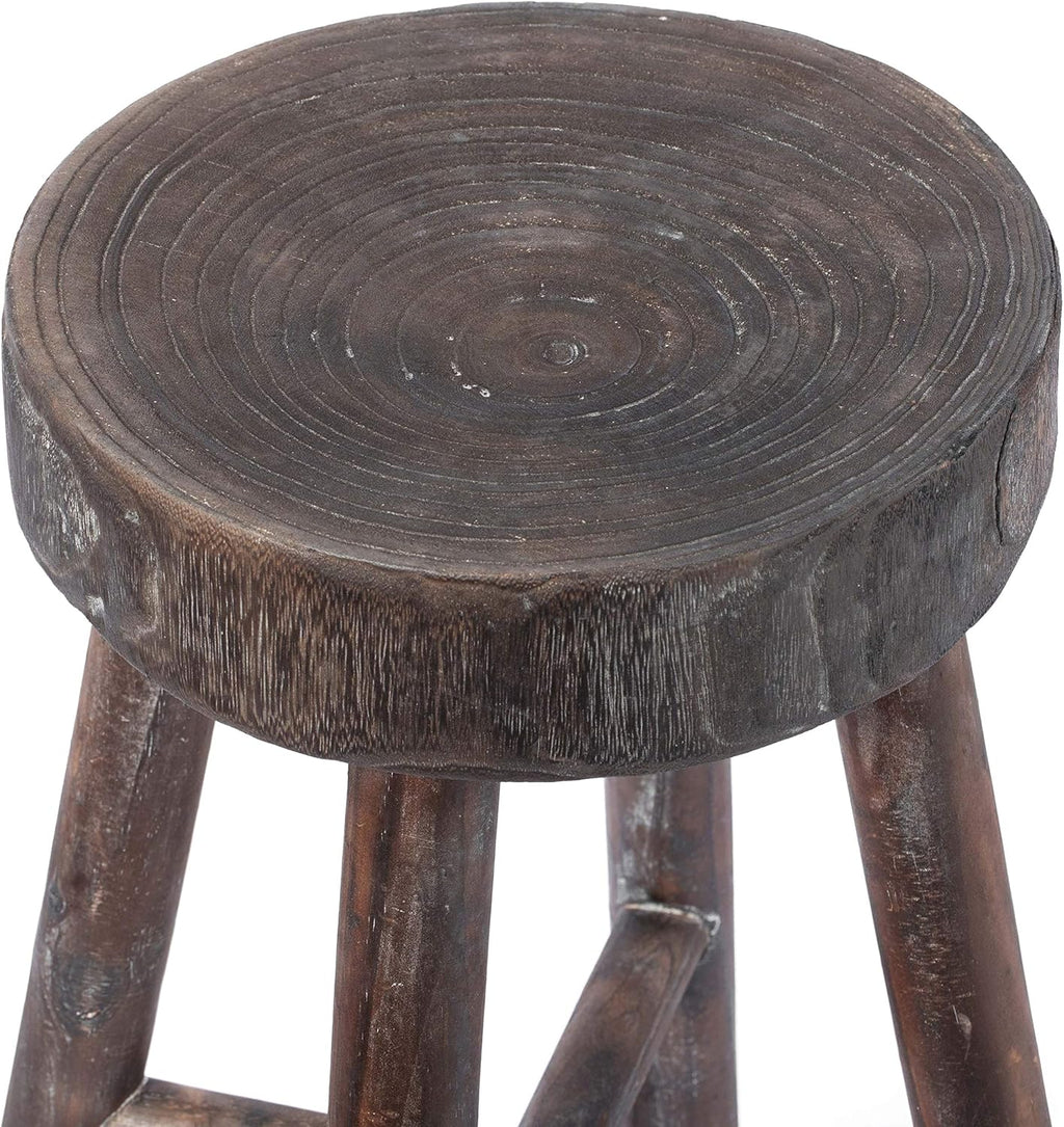 Antique Round Wooden Stools Set of 2, Brown W1010