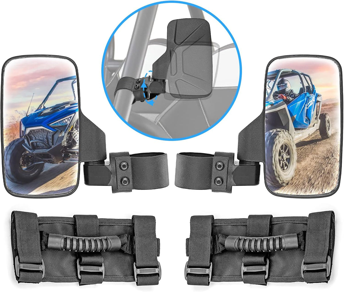UTV Centre View & Side View Mirror for 1.5''-2'' Roll Cage Bar w/ Pair Grab Handle Set U43170