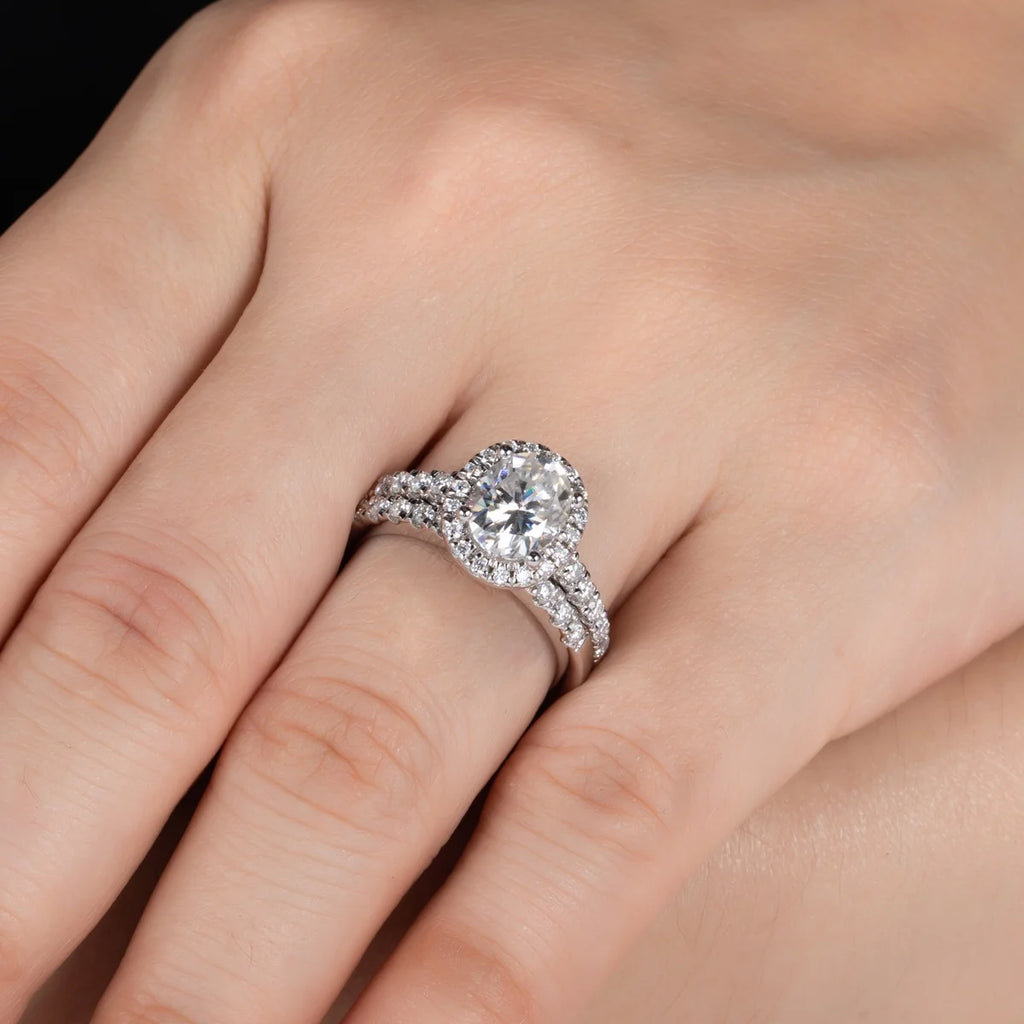 14K White Gold Plated Sterling Silver Moissanite Engagement Ring Bridal Set R5234