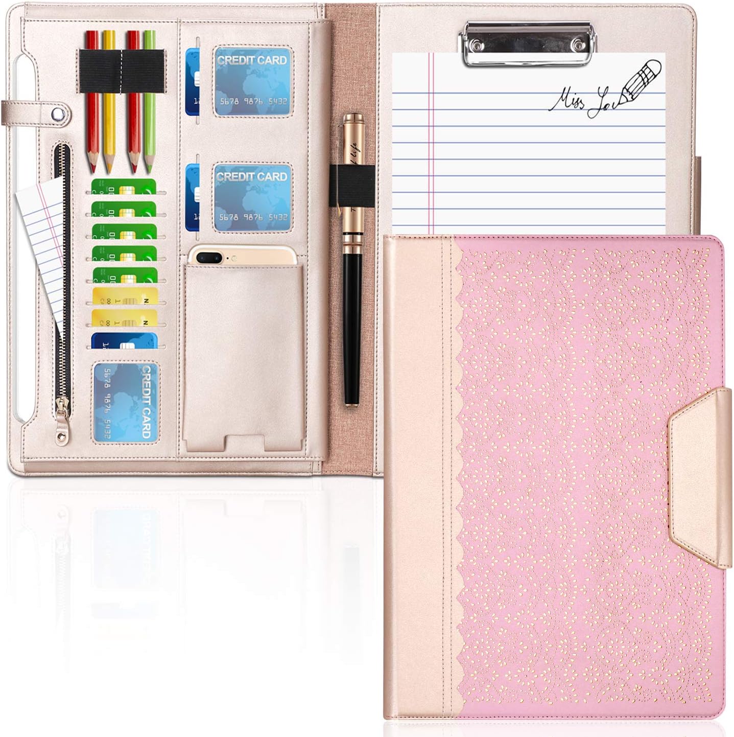 Rose Gold Portfolio Case with Clipboard and Document Sleeve Z90343