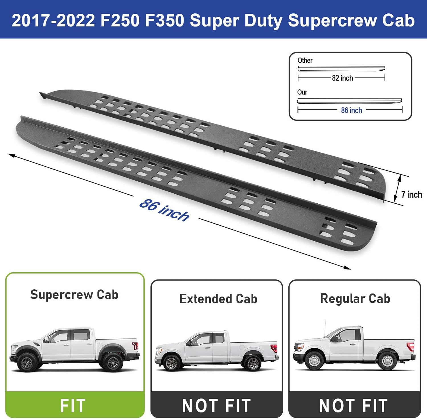 7 Inches Textured Black Powder Running Boards Z570